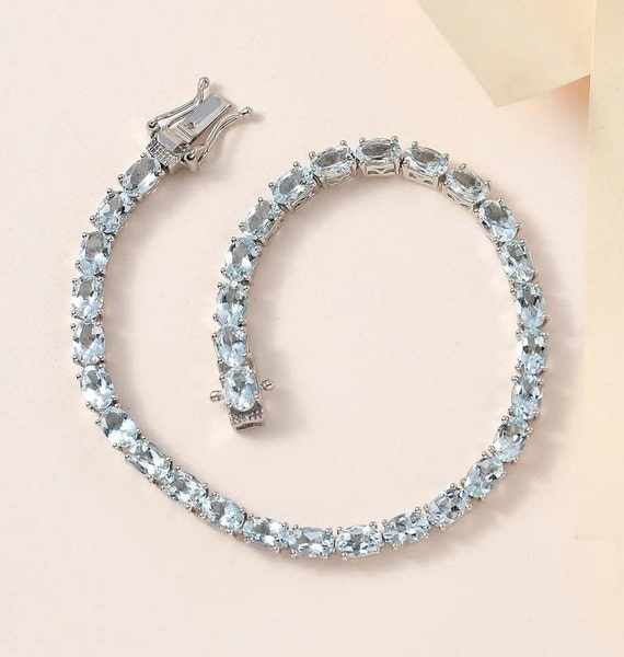 Aquamarine tennis sales bracelet sterling silver