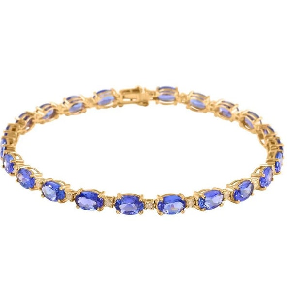 AAA Tanzanite and Moissanite Tennis Bracelet Vermeil Yellow Gold in Sterling Silver Anniversary Gifts, Birthday Gift, Mother Day Gift