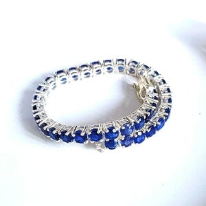 Blue Sapphire Circle Tennis Bracelet Platinum Over Sterling Silver, Anniversary Gift, Birthday Gift, Girlfriend Gift, Wedding gift.