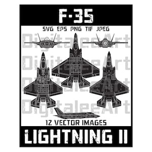 Pakiet clipartów z planami samolotu F-35 Lightning (A, B, C), grafika lotnictwa wojskowego, SVG (pobieranie cyfrowe)