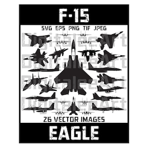 Paquete de imágenes prediseñadas del avión F-15 Eagle de la Fuerza Aérea – Arte de aviación militar, SVG PNG (Descarga digital)