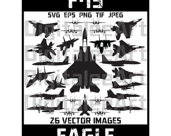 F-15 Eagle Air Force Clipart Jet Bundle – Military Aviation Art, SVG PNG (Digital Download)