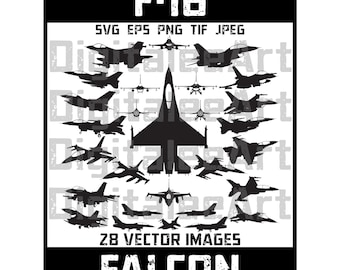 F-16 Falcon Clipart – Military Aviation Art, SVG EPS PNG (Digital Download)