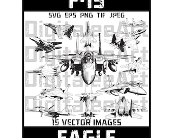 Ilustraciones del F-15 Eagle: arte de aviación militar, SVG, EPS y PNG (descarga digital)
