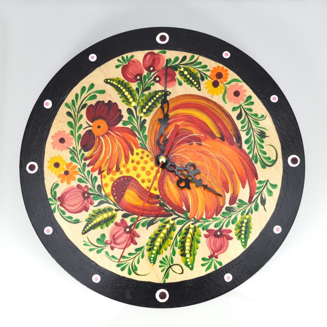 Rooster Hand Painted Wall Clock/ Home Decor / Wooden Wall - Etsy