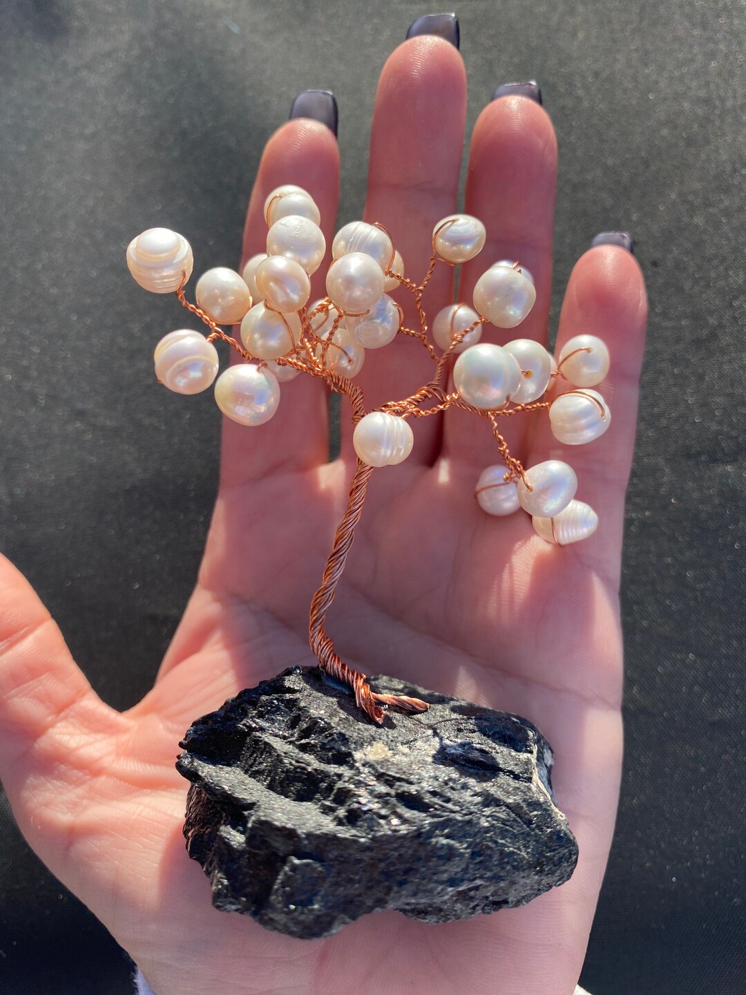 Mini Pearl Wire Tree on Black Tourmaline June Birthstone Etsy