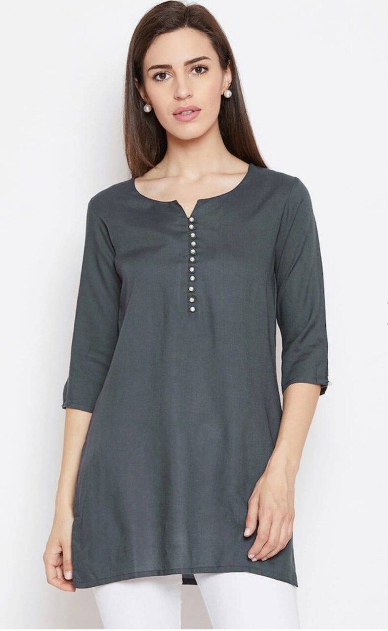 Baumwolle Frauen schlicht Eisfarbe Kurti Shuit für Mädchen