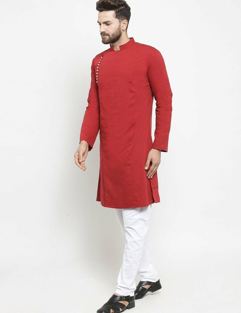 Indian Mens Kurta Men Dress Shirt Wear Cotton Traditional Etsy
