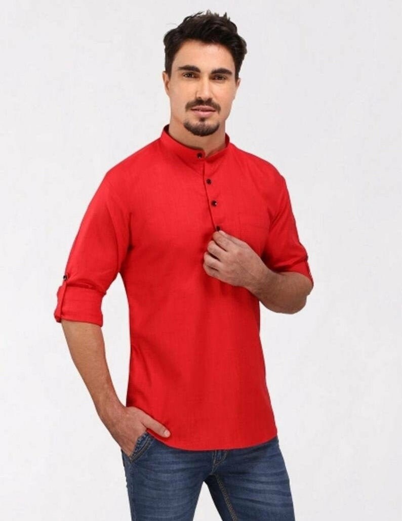 Indian Mens Kurta Men Dress Shirt Wear Cotton Traditional Etsy