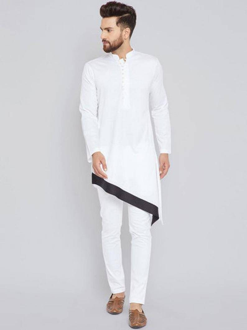 Indian Shirt White Cotton Kurta Nehru Collar tunic solid Plus | Etsy