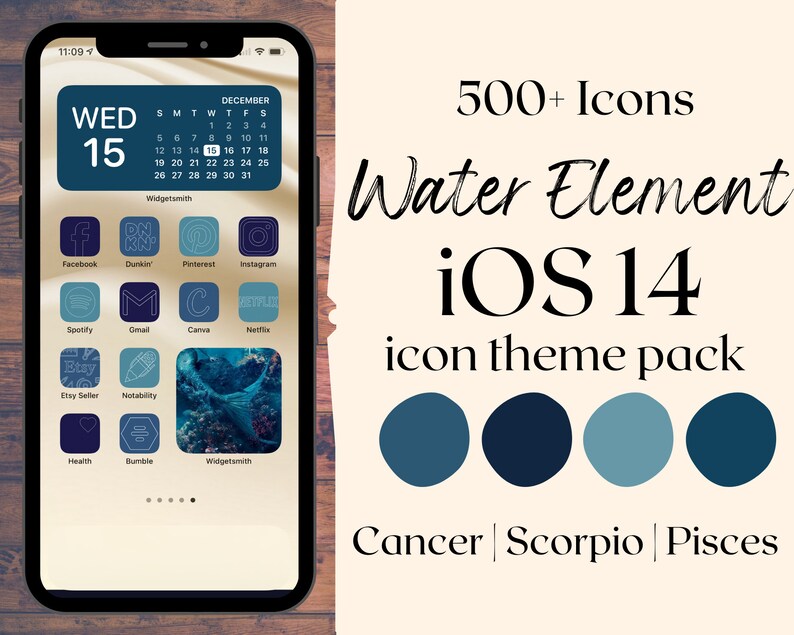 Water Element Aesthetic App Icons 500 Water Signs Cancer Etsy