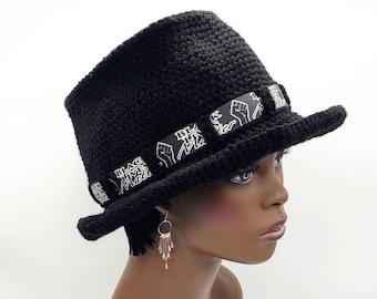 Black Lives Matter Crochet Fedora for Men/ Women, Black Custom Cowgirl hat, Handmade Cowboy hat, Mens Hats, Unique Birthday Gift- LEBRON