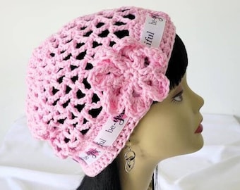 Beautiful Pink Beanie, Handmade Unique birthday gift, Crochet Women Hat, Gift for Wife and Sister, Summer Hat, Teen Gift for Her - JANE