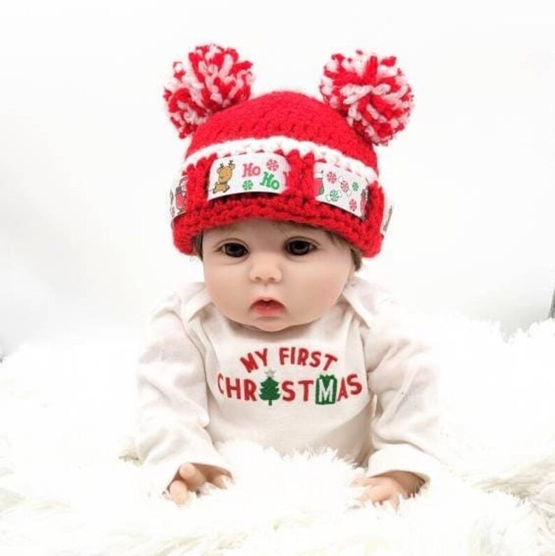 Red Christmas Baby Hat and Booties Crochet Baby Gift Set Etsy