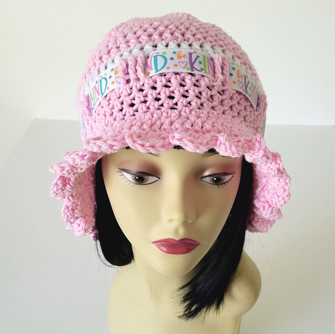 Pink be Kind Bucket Hat for Women, Handmade Sun Hat, Cute Crochet Boho