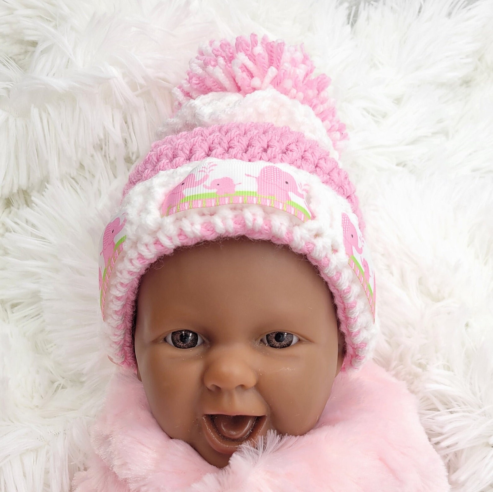 Pink Baby Girl Beanie & Booties Gift Set, Handmade Unique 1st Birthday