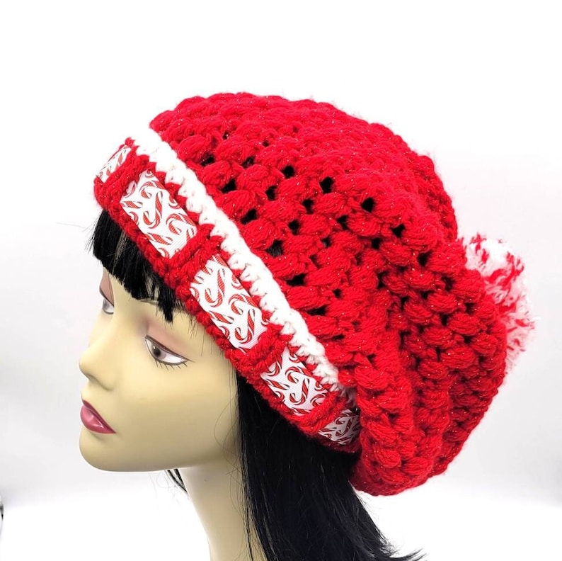 Red Christmas Candy Cane Hat Crochet Beanie Women Winter Etsy