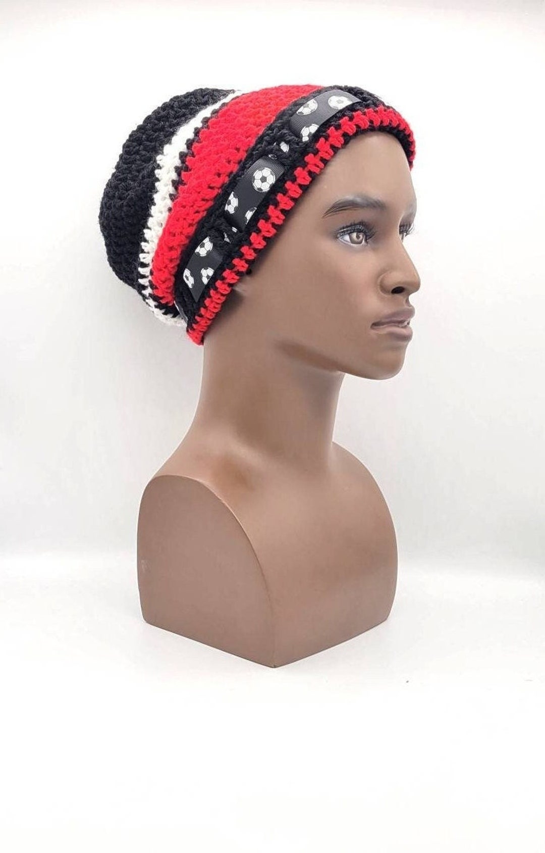 ROBERT Soccer Mens Beanie Hat Crochet Red and Black Winter Etsy