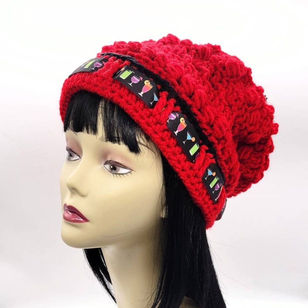 Red happy Hour Crochet Hat for Women Handmade Etsy