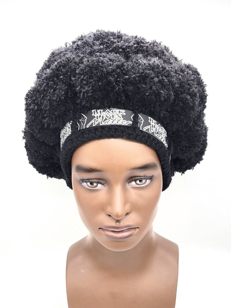 Black Lives Matter Crochet Afro Mens Hat, Handmade BLM Pom Pom Hat ...