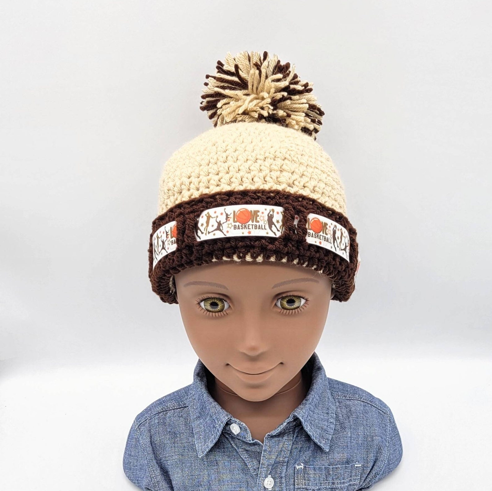Basketball Beanie Hat Handmade Sports Lover Gifts Tan Pompom Etsy