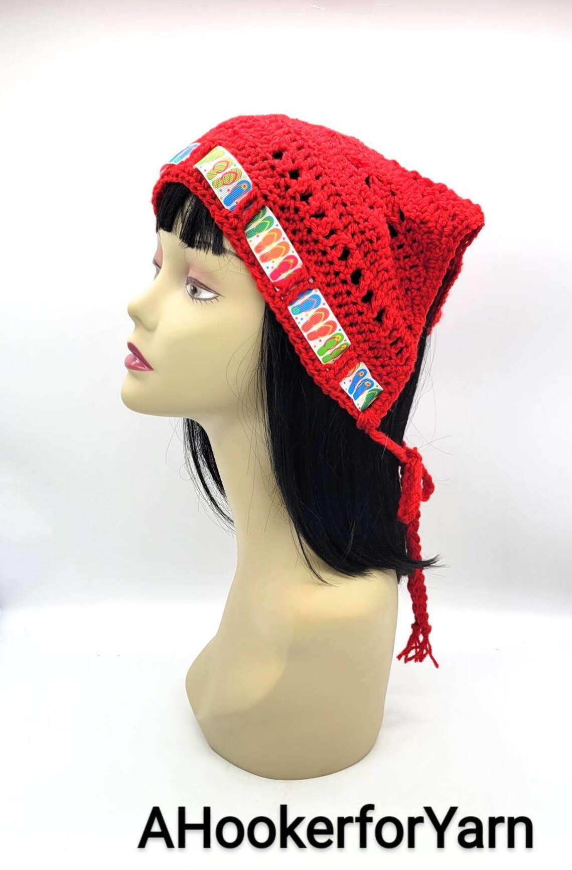 YARA Red Crochet Bandana Hair Scarf Handmade Headscarf Etsy