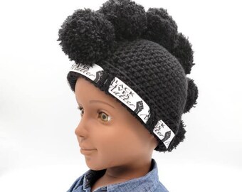 BLM Mohawk Hat for Boy, Crochet Black Lives Matter Beanie hat, Unique Birthday Gift, Handmade Skullcap, Cute custom hat for kids  - TREVOR