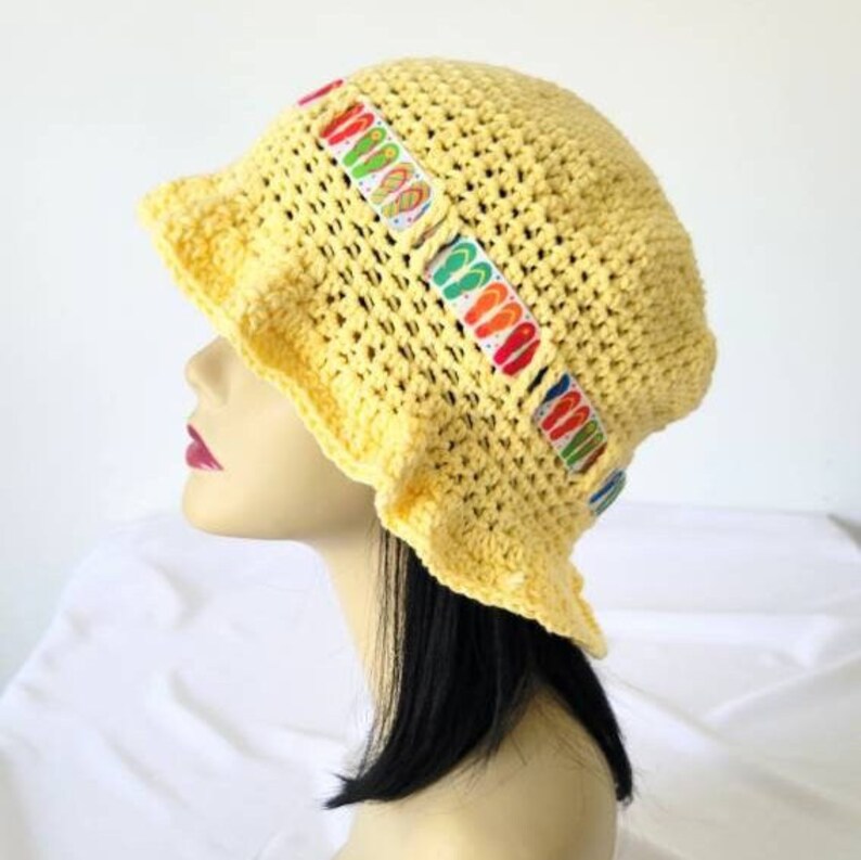 Yellow Floppy Beach Hat Ocean Theme Bucket Hat Handmade - Etsy