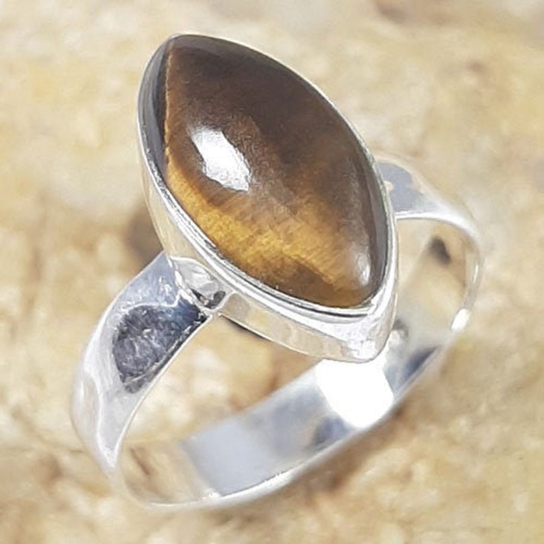 Silver Tiger Eye Ring Tiger Eye Ring Brown Tiger Eye Gemstone Ring Sterling silver Ring gemstone jewelry ring gift for her men gifts