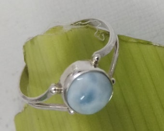 Natural Larimar Ring, Sterling Silver Larimar Ring, Dominican Republic Stone, Everyday Stacking Ring Blue Natural Stone Jewelry Gift for Her