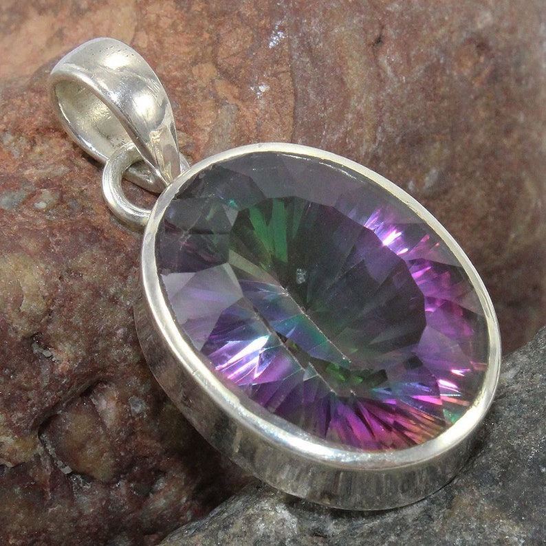 New Year Day Gift For Her Birthday Gift Mystic Quartz Pendant Oval Stone Pendant 925 Sterling Silver Pendant