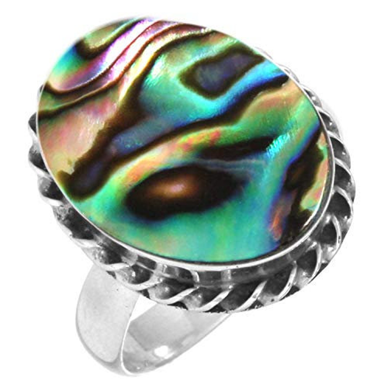 Abalone Ring Boho Paua Shell Ring Oval Paua Abalone Shell | Etsy