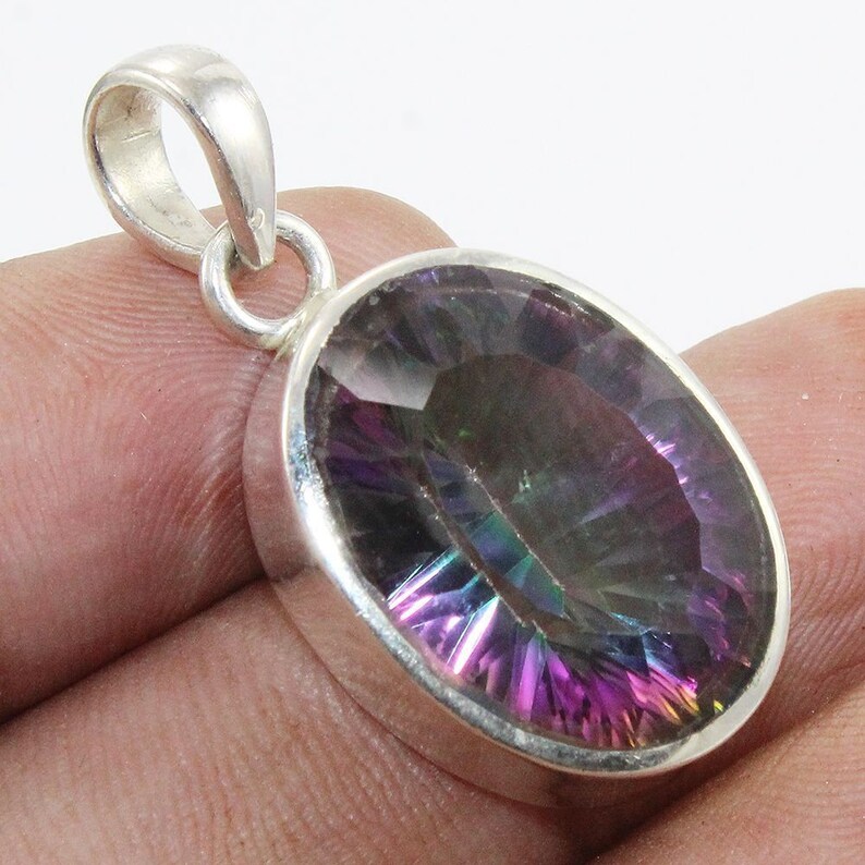 New Year Day Gift For Her Birthday Gift Mystic Quartz Pendant Oval Stone Pendant 925 Sterling Silver Pendant