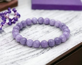 Pulsera de cuentas de lepidolita hecha a mano – Piedra natural para la calma, accesorio elástico de estilo bohemio