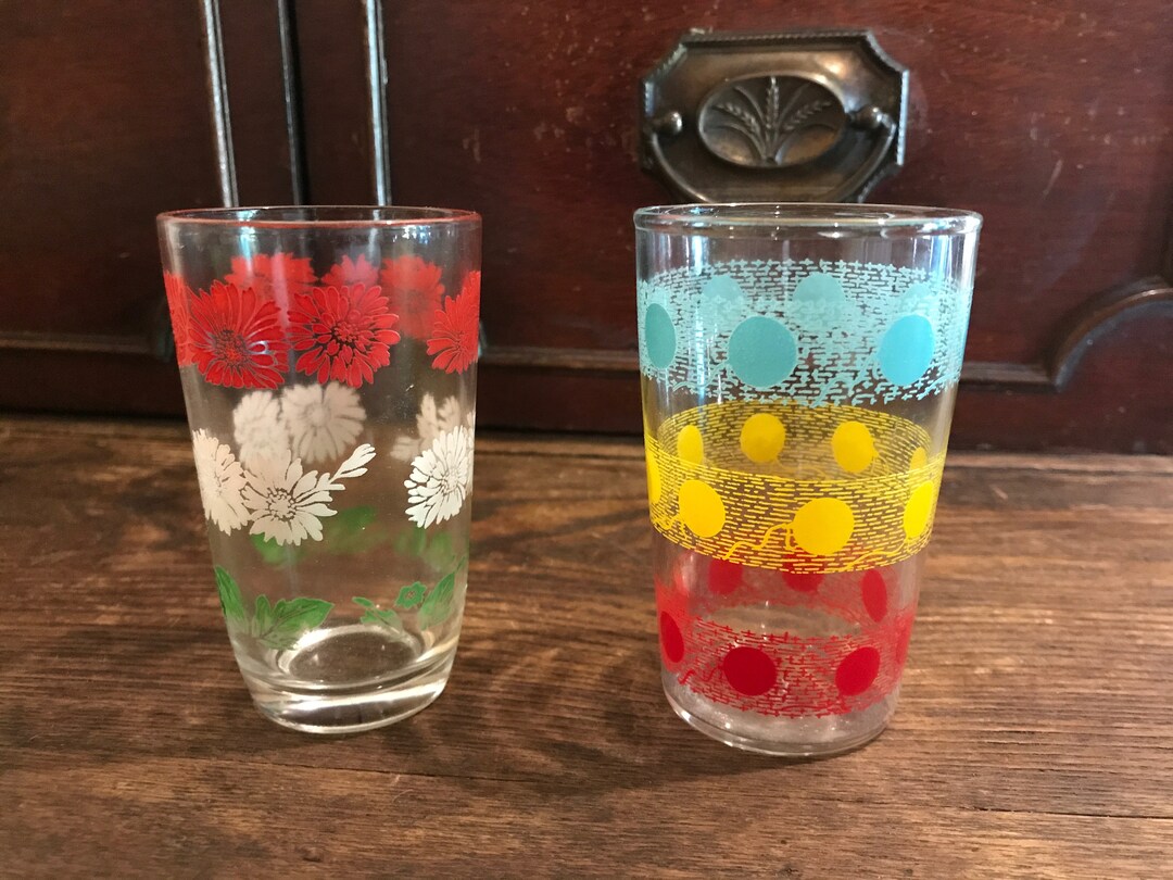 Colorful Vintage Peanut Butter Glasses Two Glasses one of Etsy