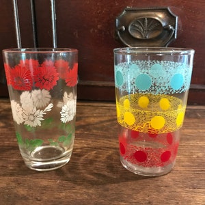 Colorful Vintage Peanut Butter Glasses - Two Glasses (one of each design)