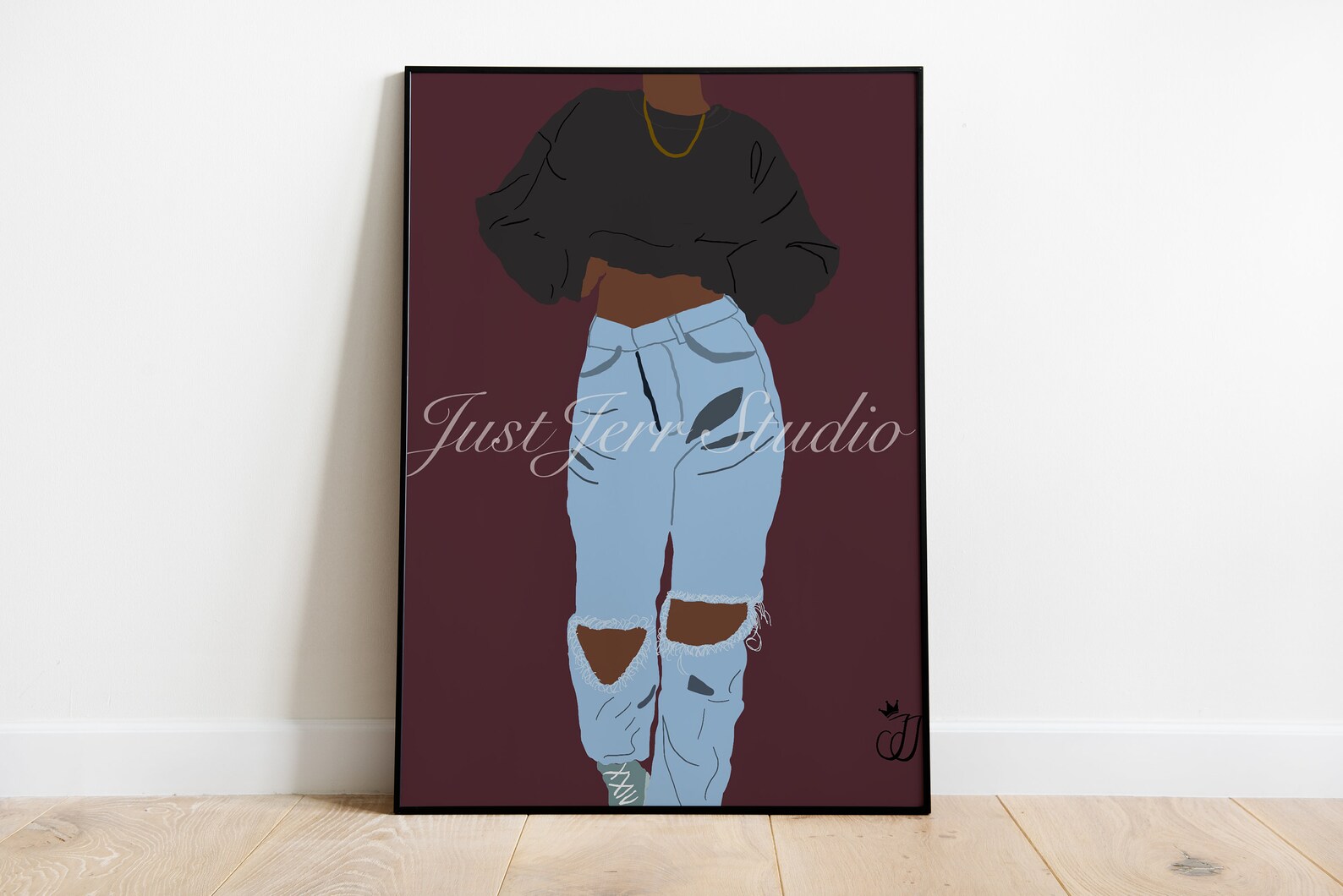 Black Fashion Wall Art/Cropped Top/ Ripped Jeans/ Fashion Etsy
