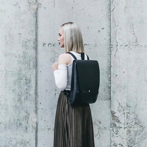 Women's Leather backpack purse Natural leather rucksack City Office bag Black leather laptop backpacks image 1