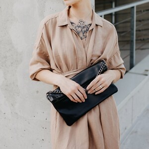 Genuine leather handbag Flap purse Leather clutch Brown crossbody bag Minimalist cross body purse with chain handle Small shoulder bag