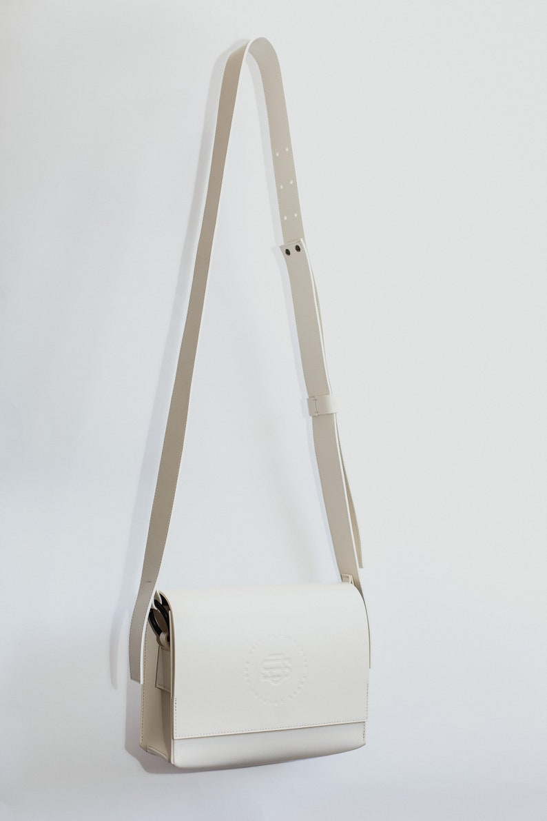 Leather crossbody bag Women's white shoulder bag Handmade Cross body purse image 10