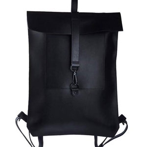 Natural leather backpack purse Women city rucksack Minimalist Black leather bag image 7