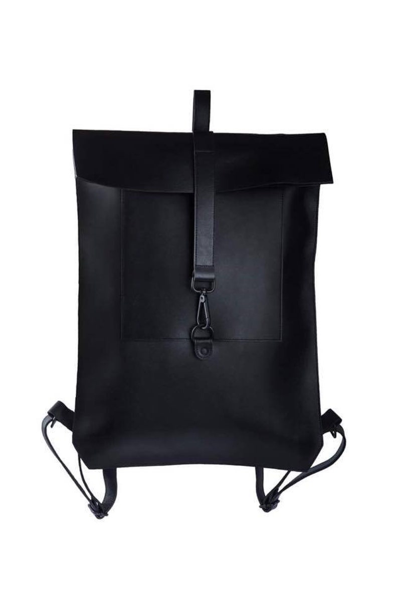 Natural leather backpack purse Women city rucksack Minimalist Black leather bag image 7