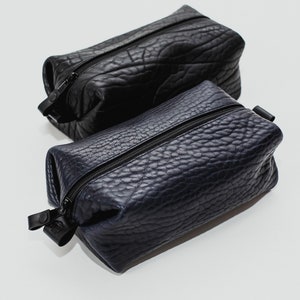 Leather toiletry bag Minimalist makeup bag Travel case Texture leather make up organizer Zipper cosmetic pouch
