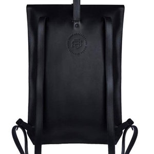 Natural leather backpack purse Women city rucksack Minimalist Black leather bag image 8