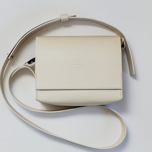 Leather crossbody bag Women's white shoulder bag Handmade Cross body purse