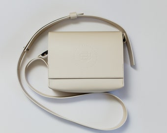 Leather crossbody bag Women's white shoulder bag Handmade Cross body purse