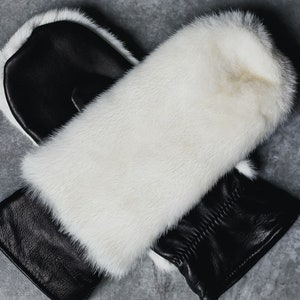 Mink fur mittens Genuine leather winter gloves for women