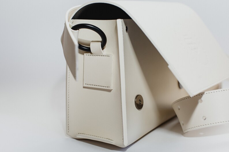 Leather crossbody bag Women's white shoulder bag Handmade Cross body purse image 8