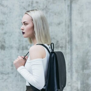 Women's Leather backpack purse Natural leather rucksack City Office bag Black leather laptop backpacks image 5
