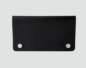 Echtleder Portemonnaie Clutch Schwarz Leder Reise Portemonnaie Geldbörse Minimalistisch iPhone Portemonnaie Münztäschchen C